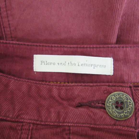 Pilcro and Letterpress Anthropologie Corduroy Skirt Burgundy Knee Size Small - Picture 8 of 13